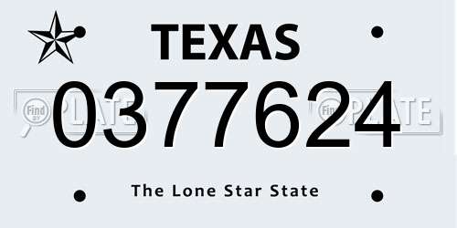 0377624 Texas License Plate
