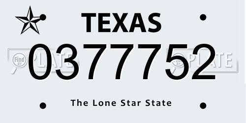 0377752 Texas License Plate