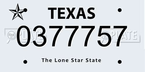 0377757 Texas License Plate