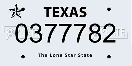 0377782 Texas License Plate