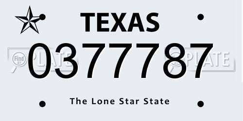 0377787 Texas License Plate