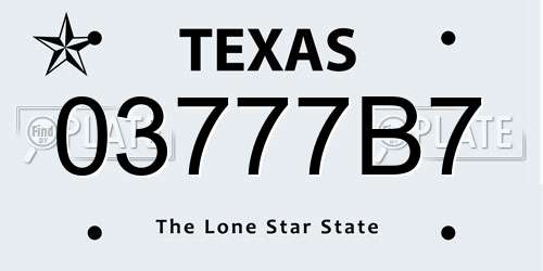 03777B7 Texas License Plate