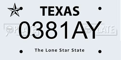 0381AY Texas License Plate