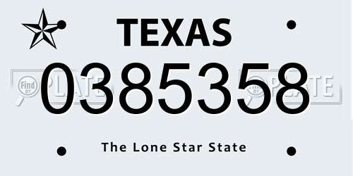 0385358 Texas License Plate