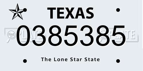 0385385 Texas License Plate