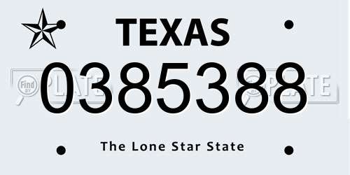 0385388 Texas License Plate