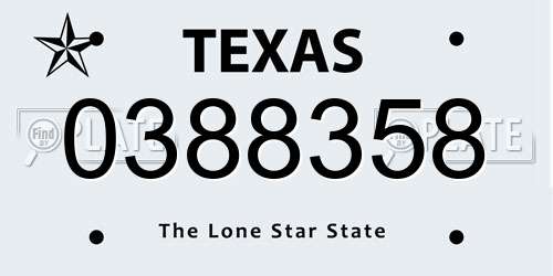 0388358 Texas License Plate