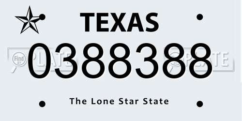 0388388 Texas License Plate