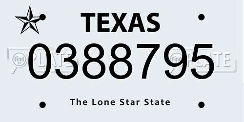 0388795 Texas License Plate