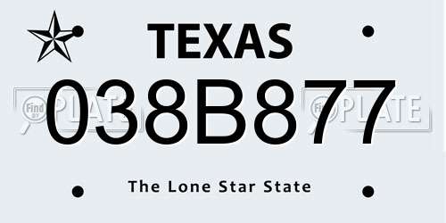 038B877 Texas License Plate