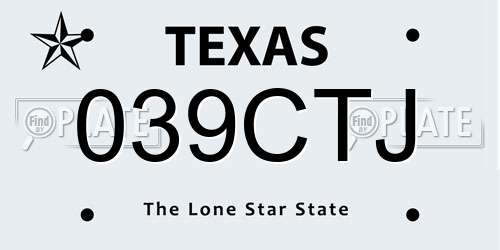 039CTJ Texas License Plate