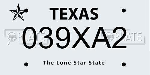 039XA2 Texas License Plate