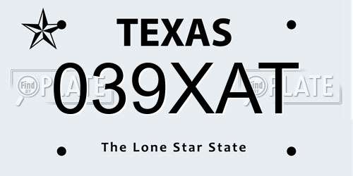 039XAT Texas License Plate