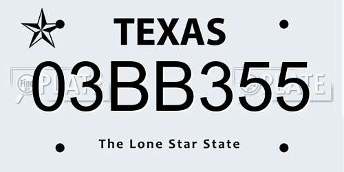 03BB355 Texas License Plate