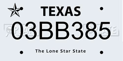03BB385 Texas License Plate