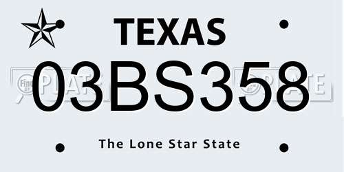 03BS358 Texas License Plate