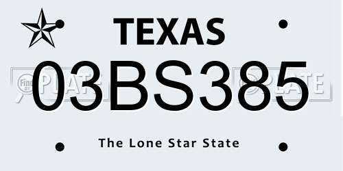 03BS385 Texas License Plate