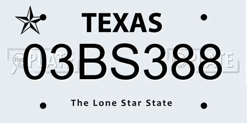 03BS388 Texas License Plate