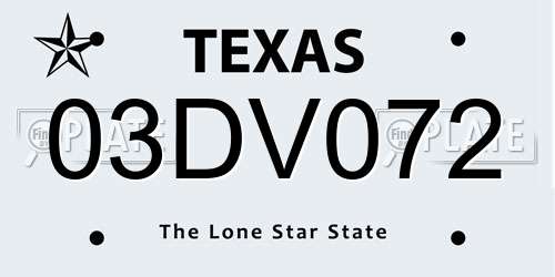 03DV072 Texas License Plate