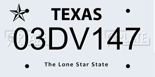 03DV147 Texas License Plate