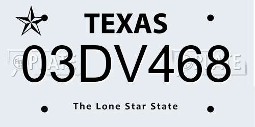 03DV468 Texas License Plate