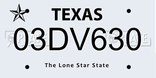 03DV630 Texas License Plate