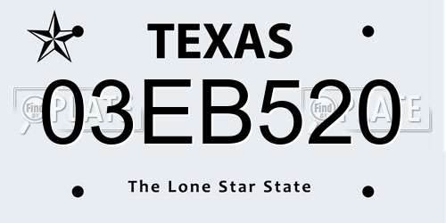 03EB520 Texas License Plate