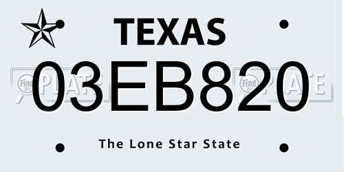 03EB820 Texas License Plate