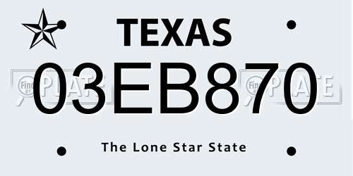 03EB870 Texas License Plate
