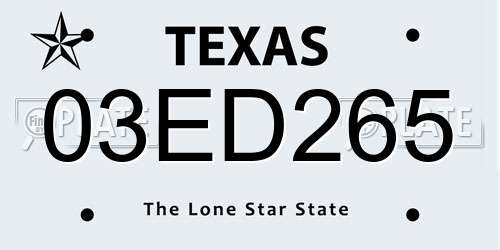 03ED265 Texas License Plate