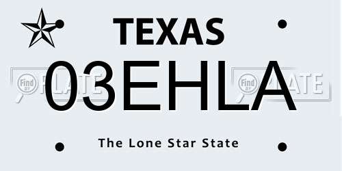 03EHLA Texas License Plate