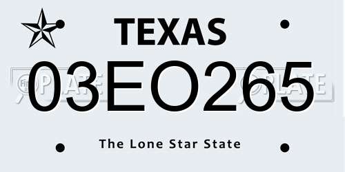 03EO265 Texas License Plate