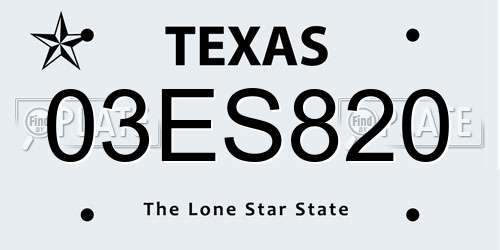 03ES820 Texas License Plate