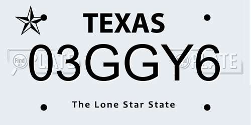 03GGY6 Texas License Plate