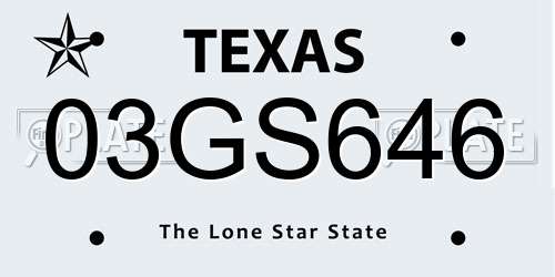 03GS646 Texas License Plate