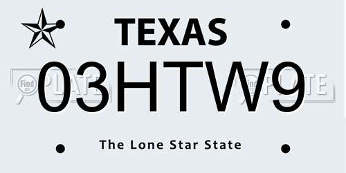 03HTW9 Texas License Plate