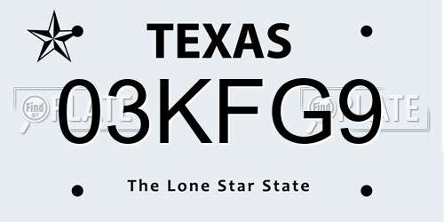 03KFG9 Texas License Plate