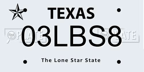 03LBS8 Texas License Plate