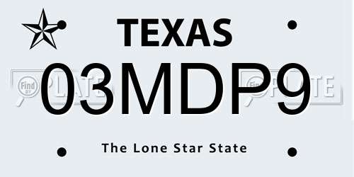 03MDP9 Texas License Plate