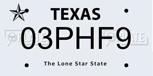 03PHF9 Texas License Plate