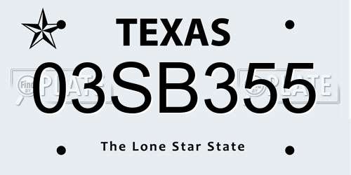03SB355 Texas License Plate