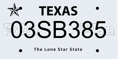 03SB385 Texas License Plate