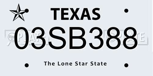 03SB388 Texas License Plate