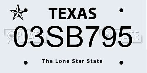 03SB795 Texas License Plate