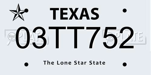 03TT752 Texas License Plate