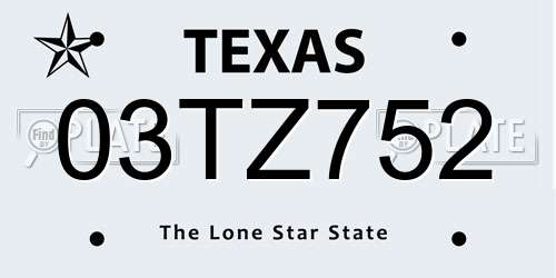 03TZ752 Texas License Plate