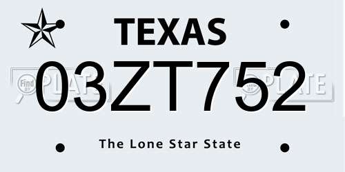 03ZT752 Texas License Plate
