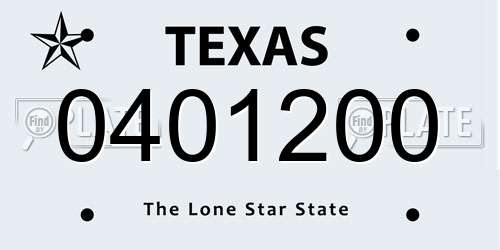 0401200 Texas License Plate