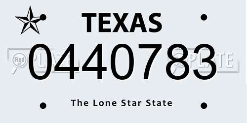 0440783 Texas License Plate