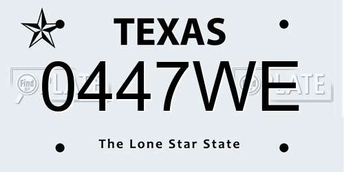 0447WE Texas License Plate